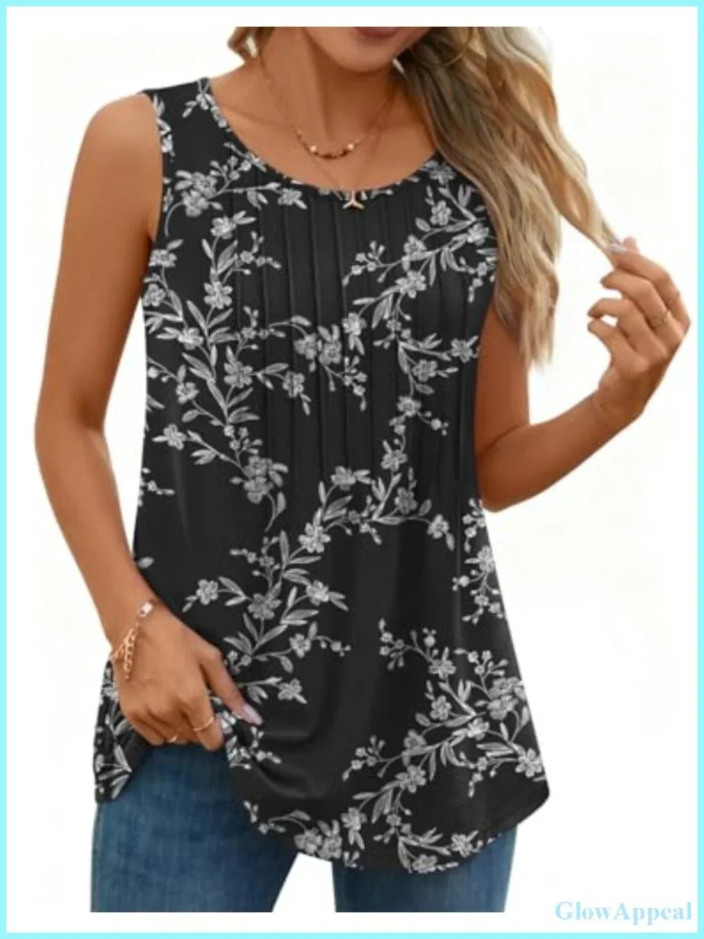 Pleated Sleeveless Flowy Tunic Tank Top